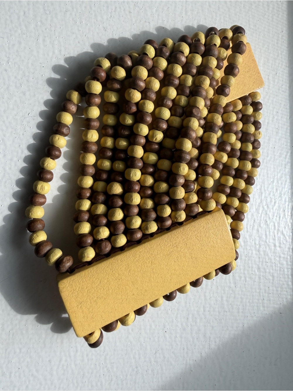Yellow and Brown Wooden Beaded Bracelet